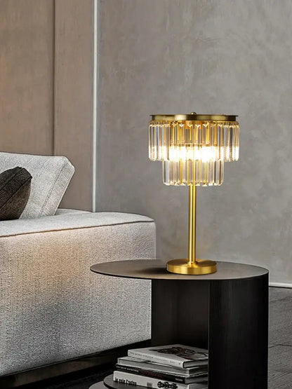 Tiered gold and gray crystal table lamp bedroom nightstand light