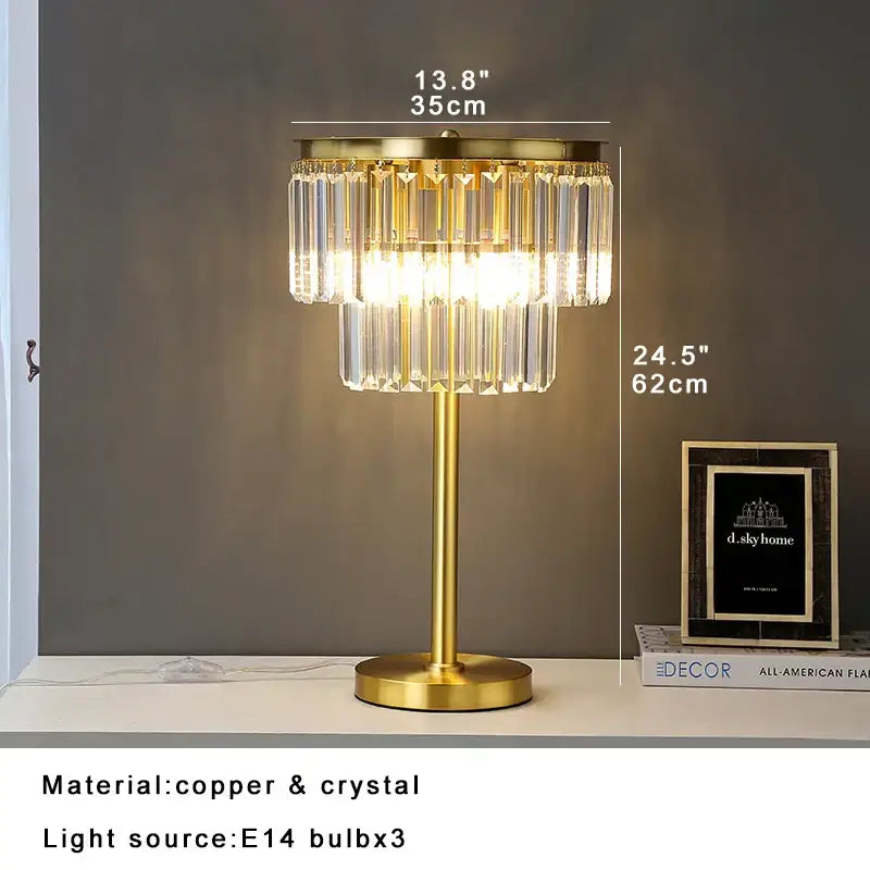 Tiered gold and gray crystal table lamp bedroom nightstand light