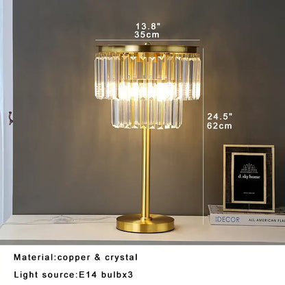 Tiered gold and gray crystal table lamp bedroom nightstand light