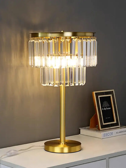Tiered gold and gray crystal table lamp bedroom nightstand light