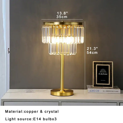 Tiered gold and gray crystal table lamp bedroom nightstand light