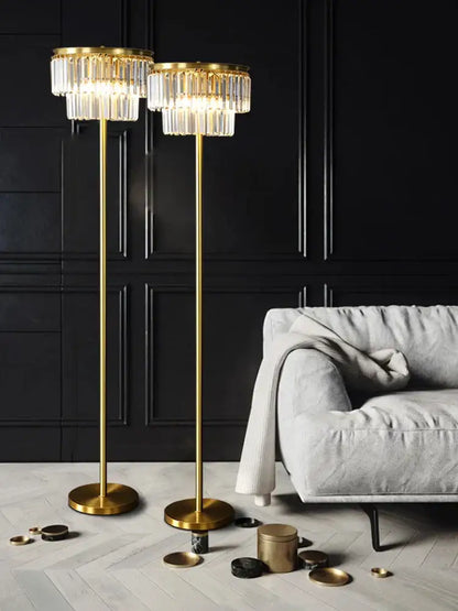 Tiered gold and gray crystal table lamp bedroom nightstand light
