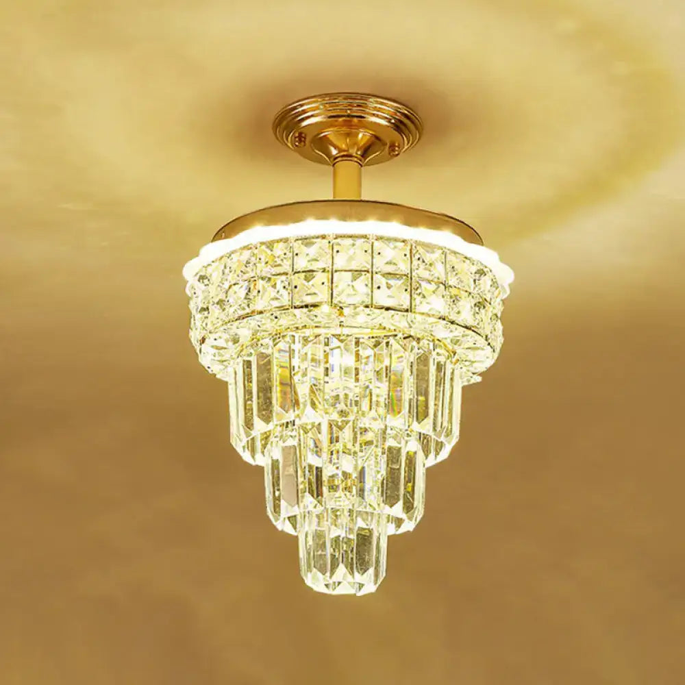 Tiered gold and optical crystal foyer chandelier