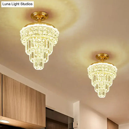 Tiered gold and optical crystal foyer chandelier