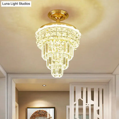 Tiered gold and optical crystal foyer chandelier