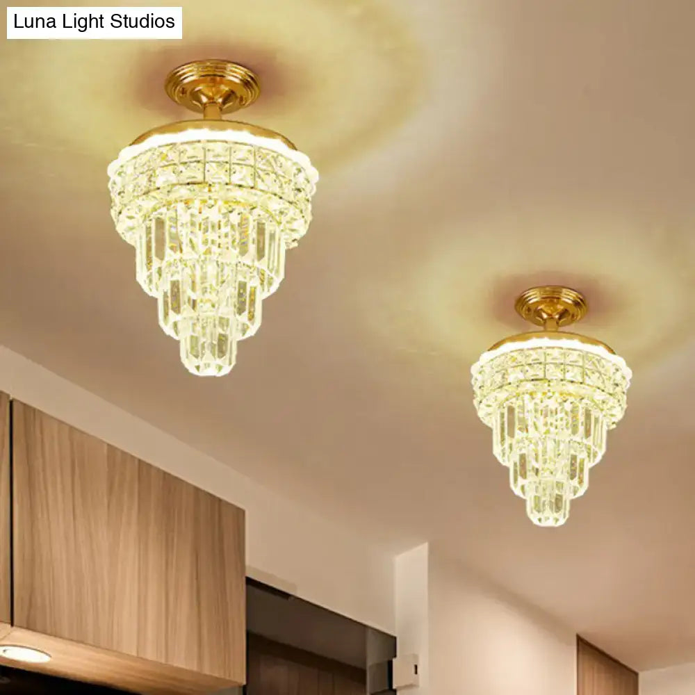Tiered gold and optical crystal foyer chandelier
