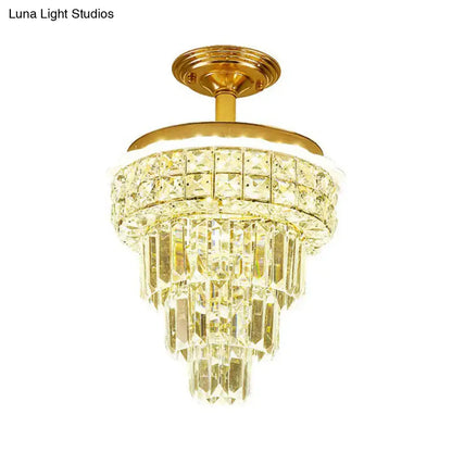 Tiered gold and optical crystal foyer chandelier