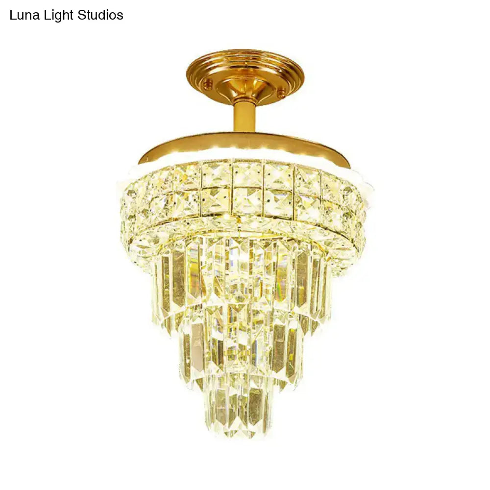 Tiered gold and optical crystal foyer chandelier