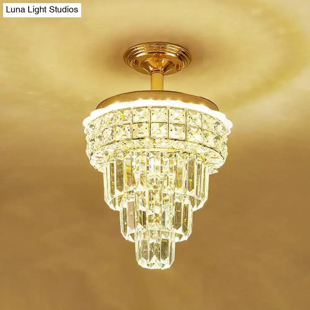 Tiered gold and optical crystal foyer chandelier