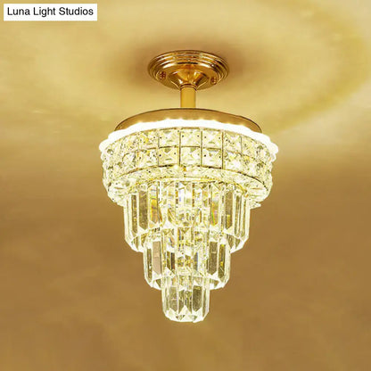 Tiered gold and optical crystal foyer chandelier