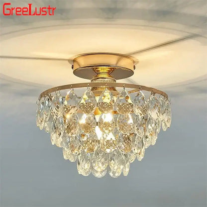 Tiered gold crystal led chandelier dining room ceiling lamp