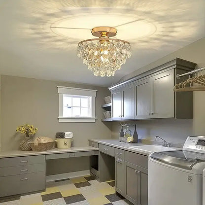 Tiered gold crystal led chandelier dining room ceiling lamp