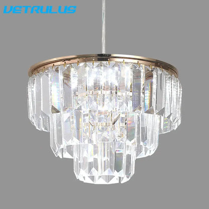 Tiered gold crystal led pendant light for dining room