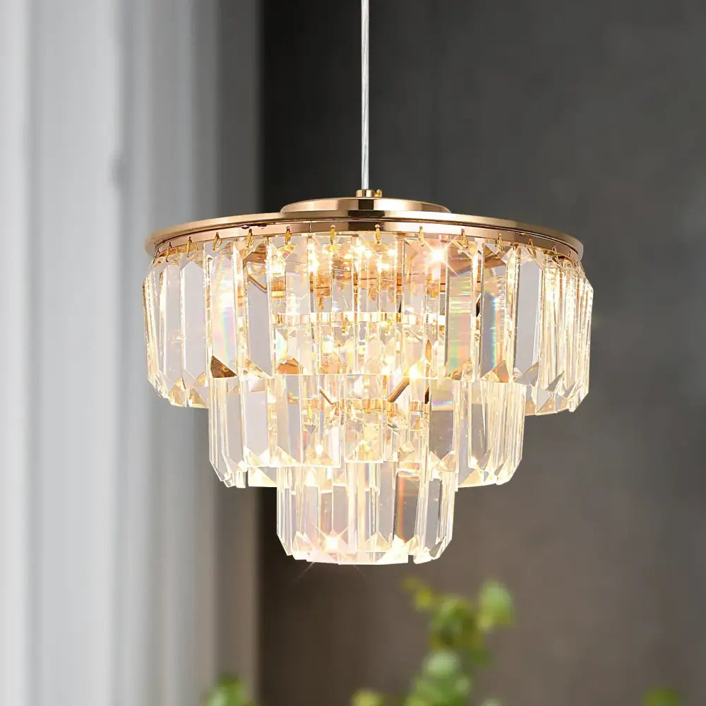 Tiered gold crystal led pendant light for dining room