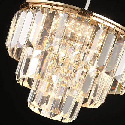 Tiered gold crystal led pendant light for dining room