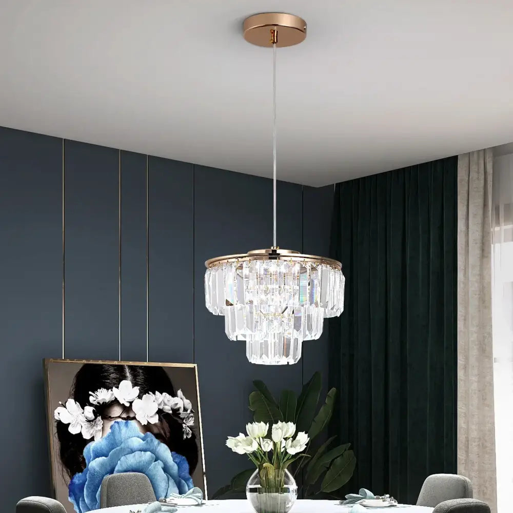 Tiered gold crystal led pendant light for dining room