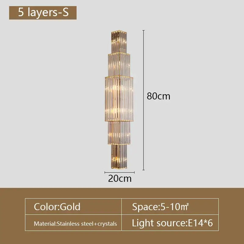Tiered gold crystal wall lamp living room sconce