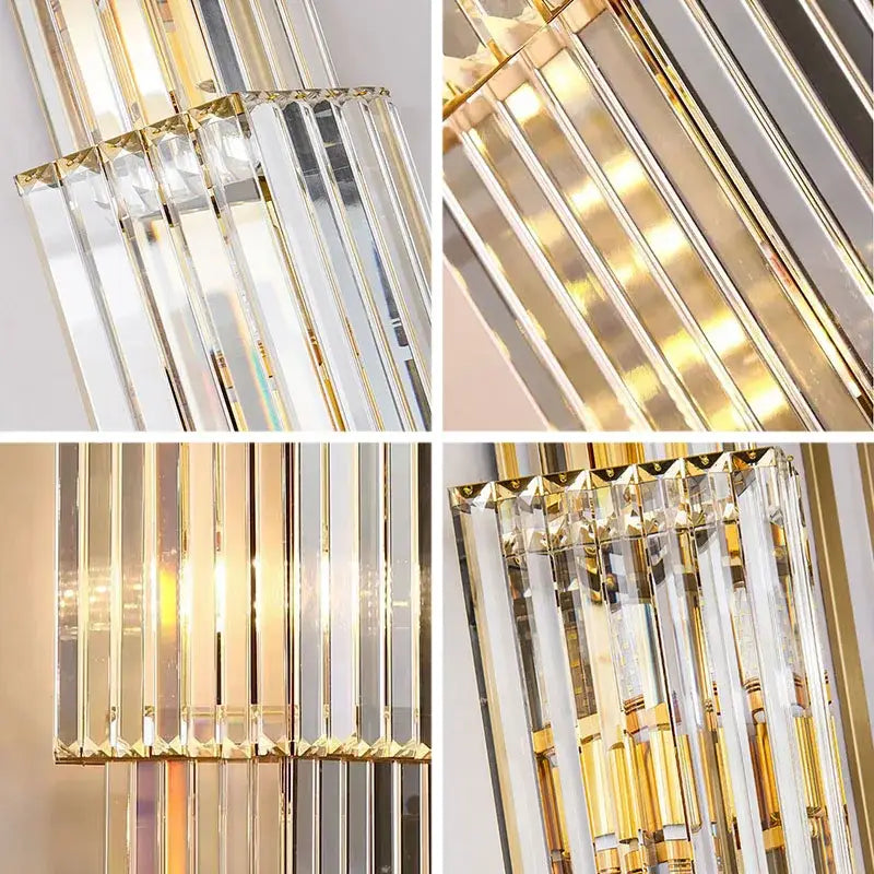 Tiered gold crystal wall lamp living room sconce