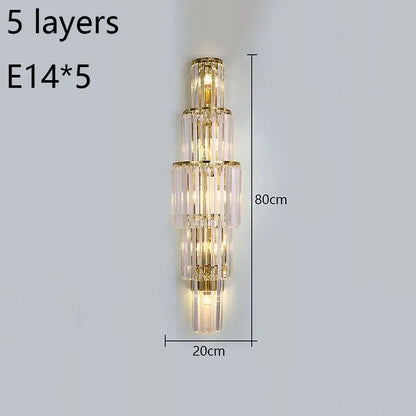 Tiered gold crystal wall lamp living room sconce