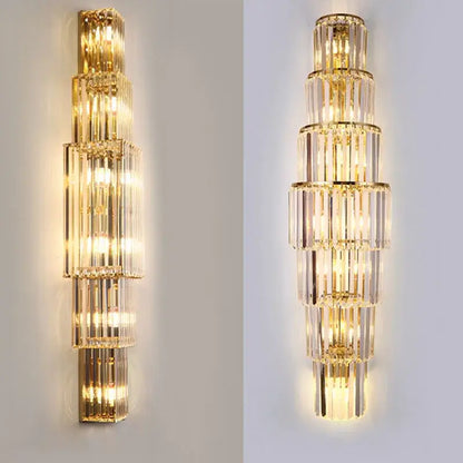 Tiered gold crystal wall lamp living room sconce
