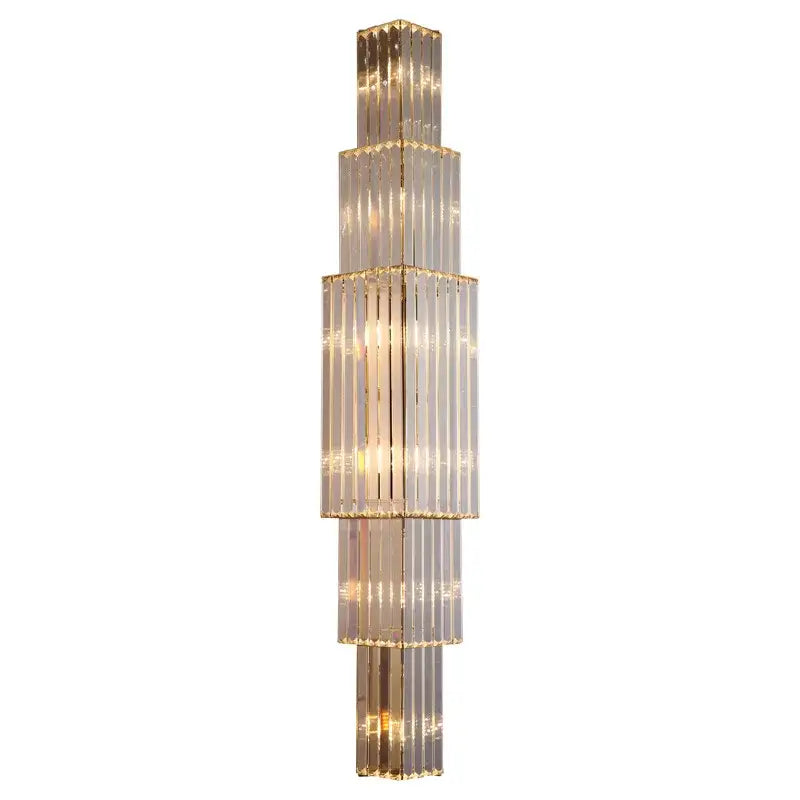Tiered gold crystal wall lamp living room sconce