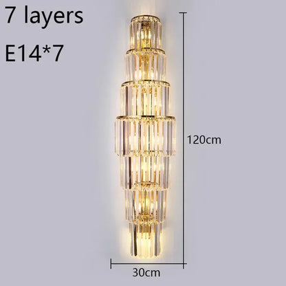 Tiered gold crystal wall lamp living room sconce