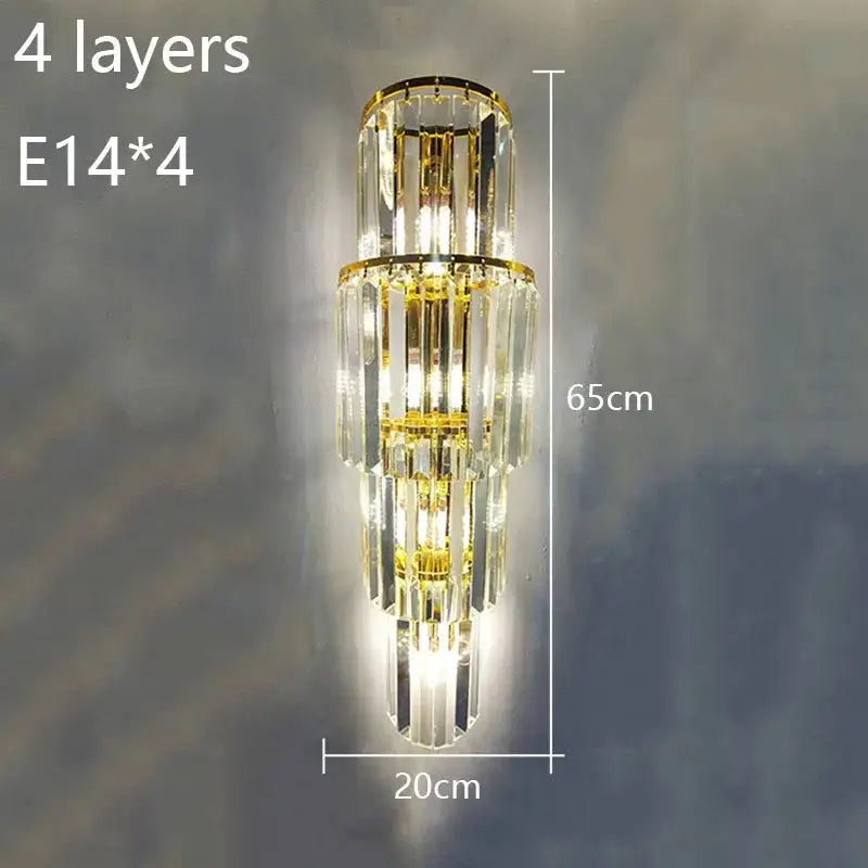 Tiered gold crystal wall lamp living room sconce