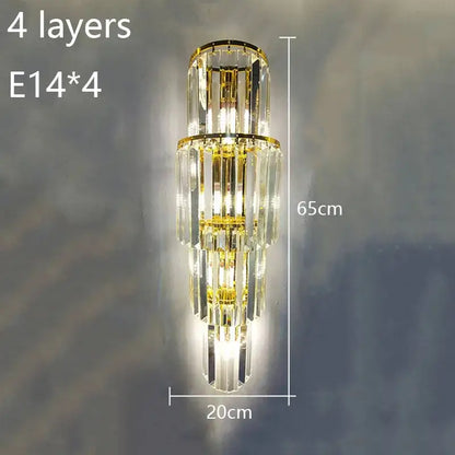 Tiered gold crystal wall lamp living room sconce
