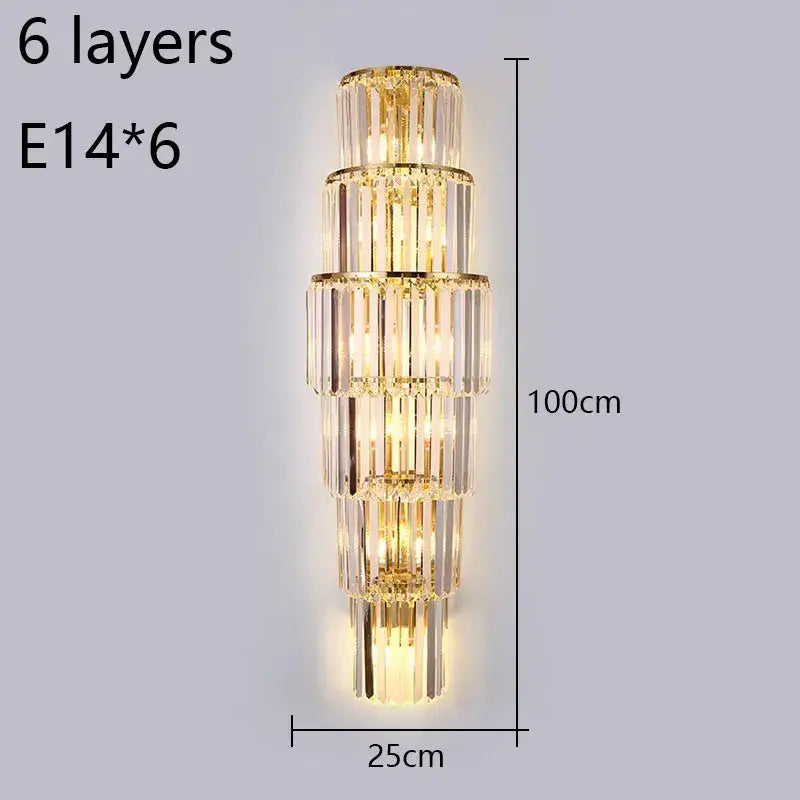 Tiered gold crystal wall lamp living room sconce