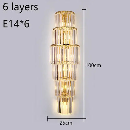 Tiered gold crystal wall lamp living room sconce