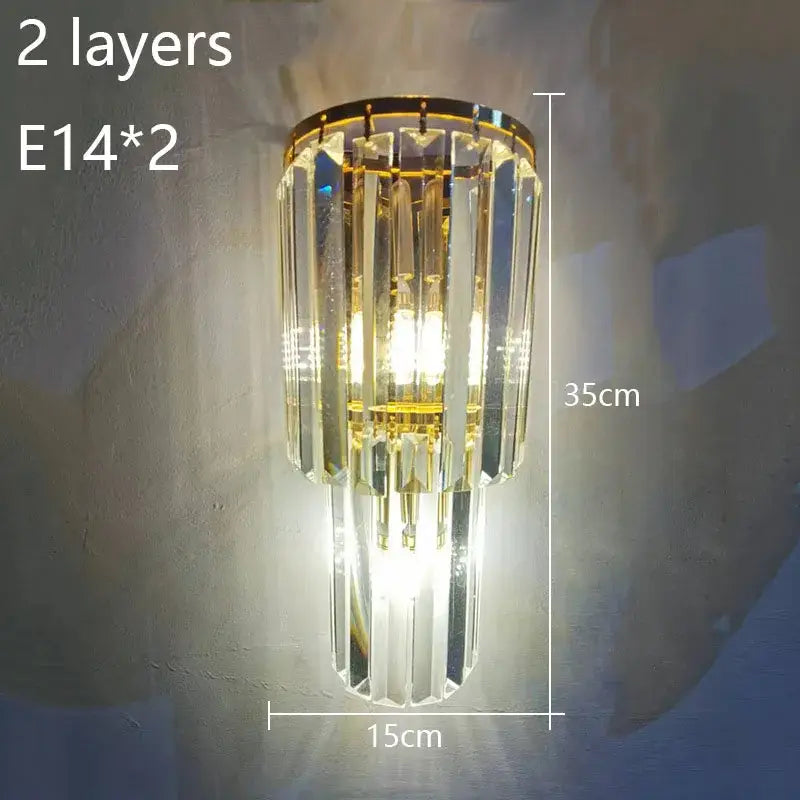 Tiered gold crystal wall lamp living room sconce