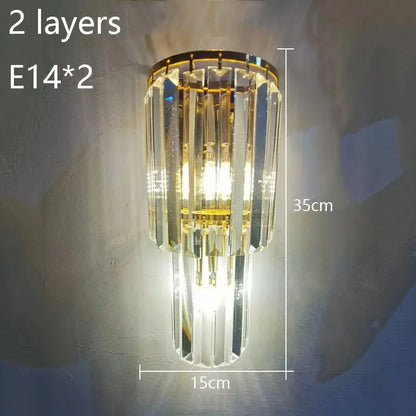 Tiered gold crystal wall lamp living room sconce