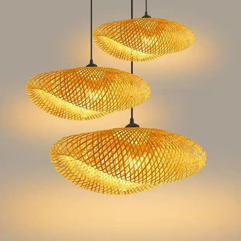 Tiered golden lattice bamboo chandelier dining room light