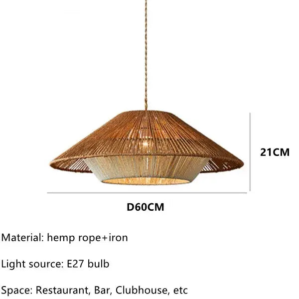 Tiered hemp rope rattan weave pendant light dining room warm lighting