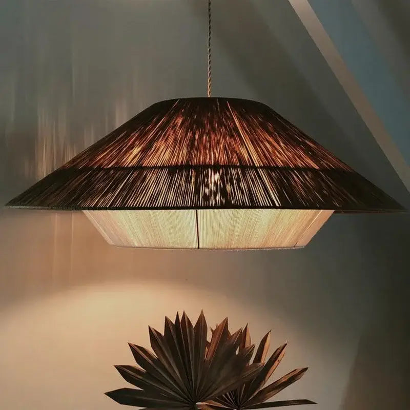 Tiered hemp rope rattan weave pendant light dining room warm lighting