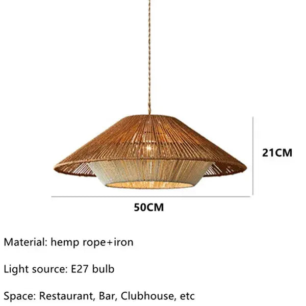 Tiered hemp rope rattan weave pendant light dining room warm lighting