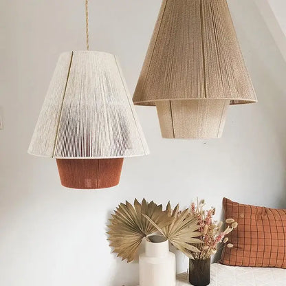 Tiered hemp rope rattan weave pendant light dining room warm lighting