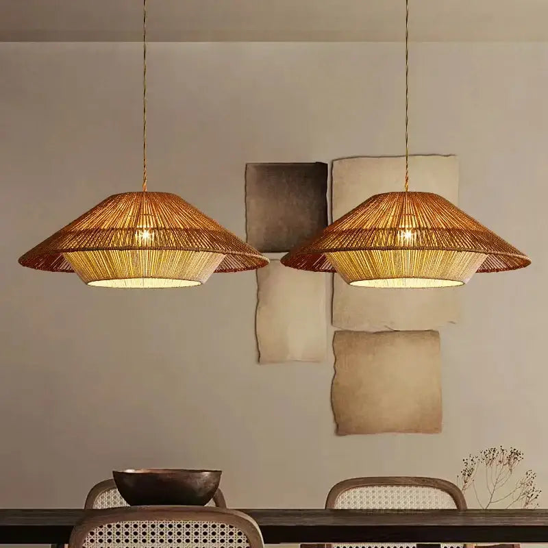 Tiered hemp rope rattan weave pendant light dining room warm lighting