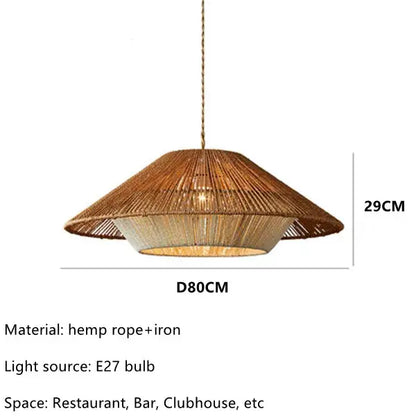 Tiered hemp rope rattan weave pendant light dining room warm lighting