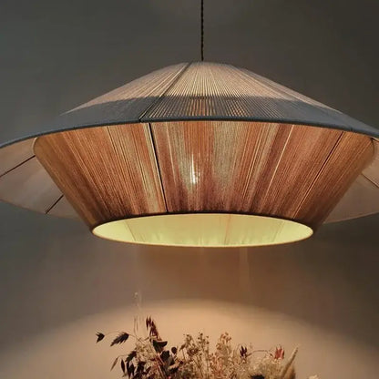 Tiered hemp rope rattan weave pendant light dining room warm lighting