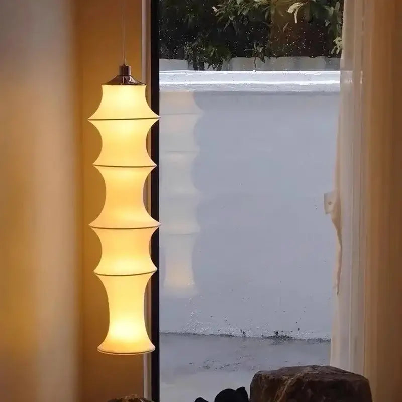 Tiered japanese cream silk floor lamp for living room soft lighting