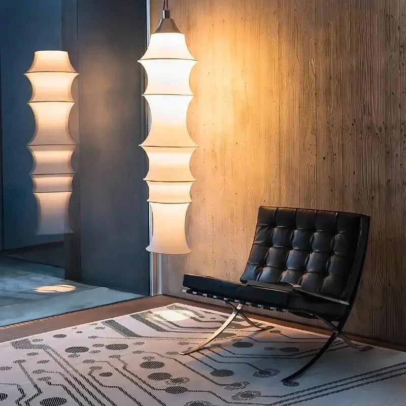 Tiered japanese cream silk floor lamp for living room soft lighting