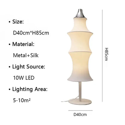 Tiered japanese cream silk floor lamp for living room soft lighting