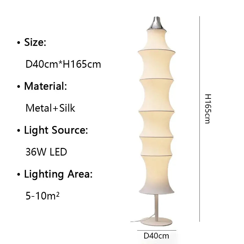 Tiered japanese cream silk floor lamp for living room soft lighting