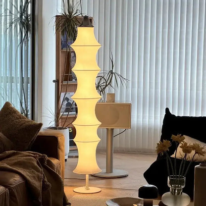 Tiered japanese cream silk floor lamp for living room soft lighting