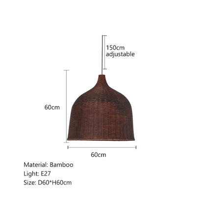 Tiered natural bamboo weaving led pendant lights for dining room