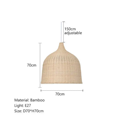 Tiered natural bamboo weaving led pendant lights for dining room