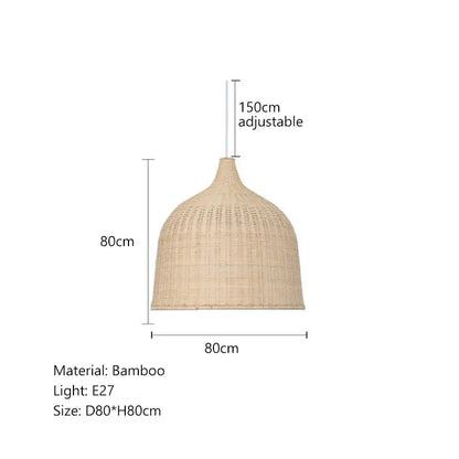 Tiered natural bamboo weaving led pendant lights for dining room