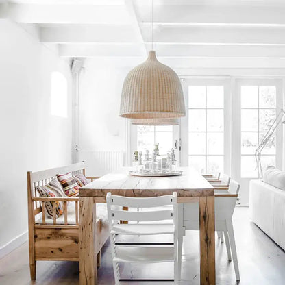 Tiered natural bamboo weaving led pendant lights for dining room