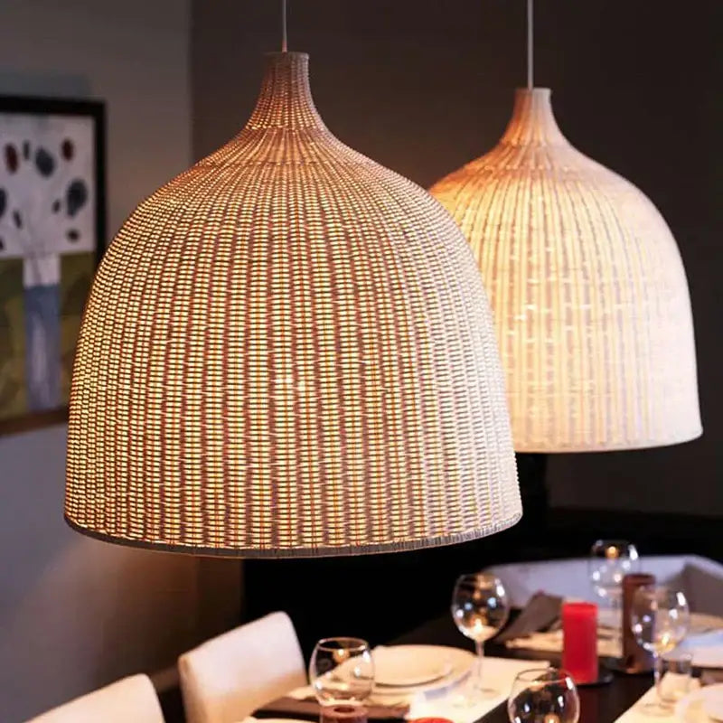 Tiered natural bamboo weaving led pendant lights for dining room